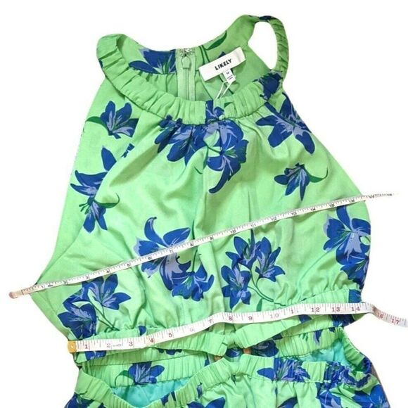 Likely Karrica Dress Pistachio Green Blue Floral Pockets Crepe Cutouts NWT 12 - Picture 9 of 10